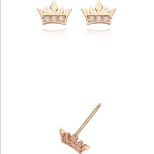 Solid 14k Rose Gold Tiara/Crown Stud Earrings